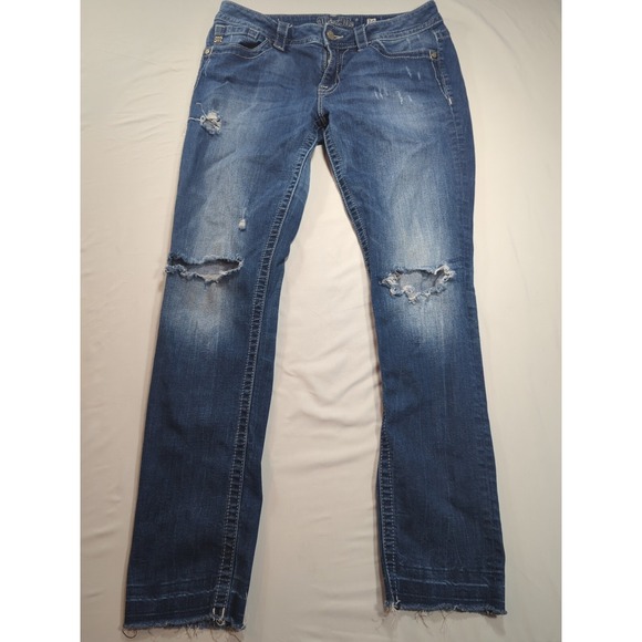 Miss Me Jeans Womens 30 Blue Denim Pants Mid Rise Ankle Skinny Distressed 30X28 - Picture 1 of 16
